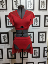 2 two piece with skirt & butterfly sleeves
